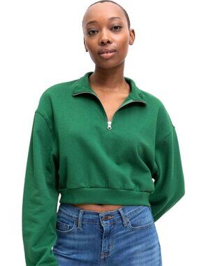 nwt LEVI'S® Cosmo 1/4 Zip Cropped Sweatshirt in Green - Size L/M